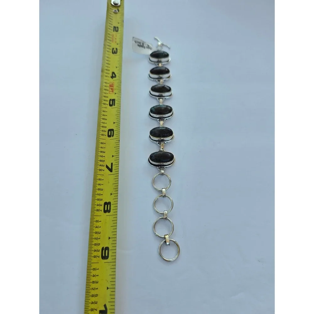 Ruby Kyanite Sterling Silver Oval Cabochon Link Bracelet 6-8 Inch Adjustable